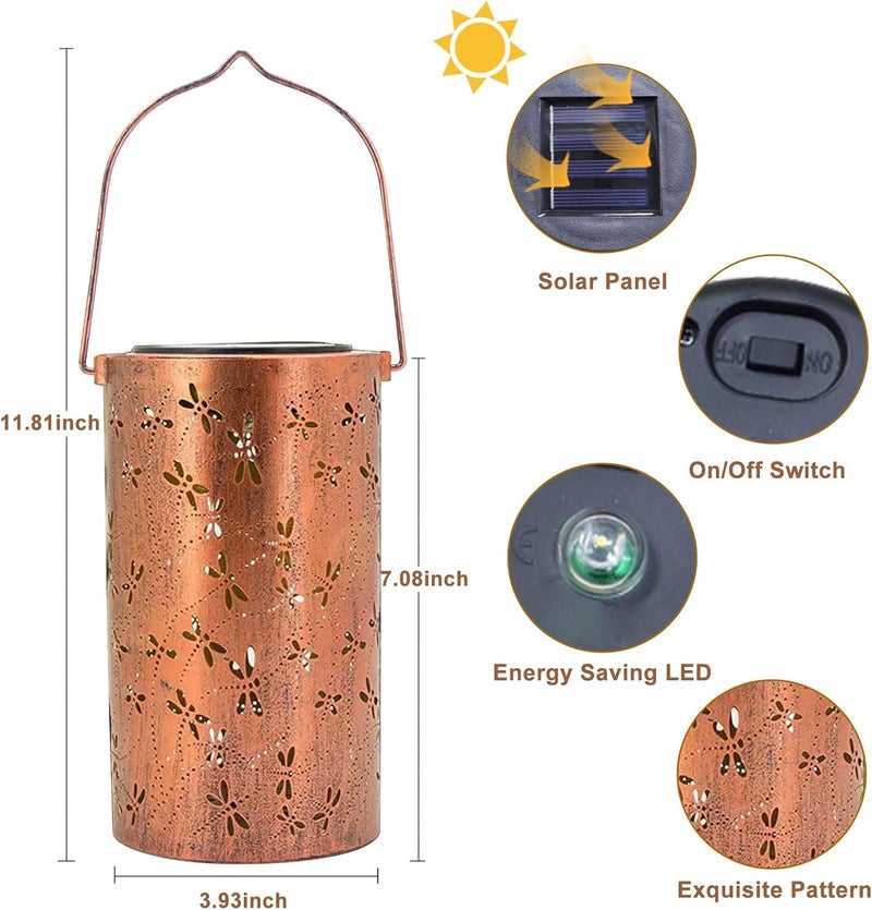 BSGlobal Dragonfly Solar Lanterns Outdoor Waterproof Hanging Lights, Dragonfly Gifts for Women Mom Grandma, Metal Decorative LED Solar Lanterns for Yard Patio Porch Balcony Garden Decor - Image 4